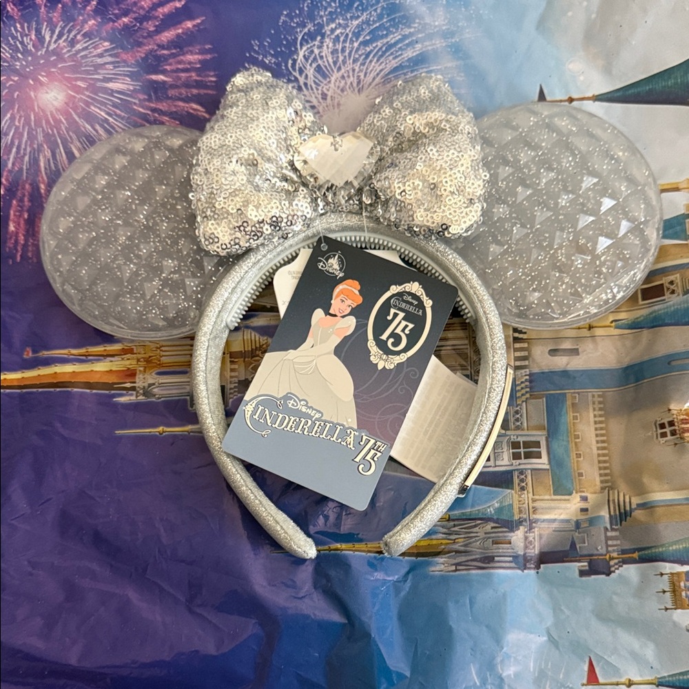 Silver Sequin Cinderella 75th Minnie Mouse Ears Headband